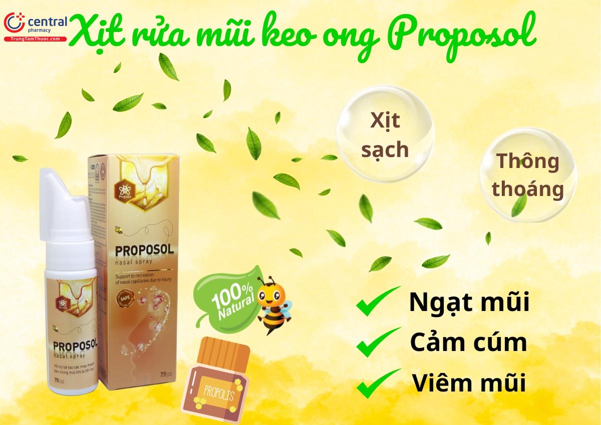 Xịt rửa mũi keo ong Proposol - Giảm nghẹt mũi, thông thoáng đường thở