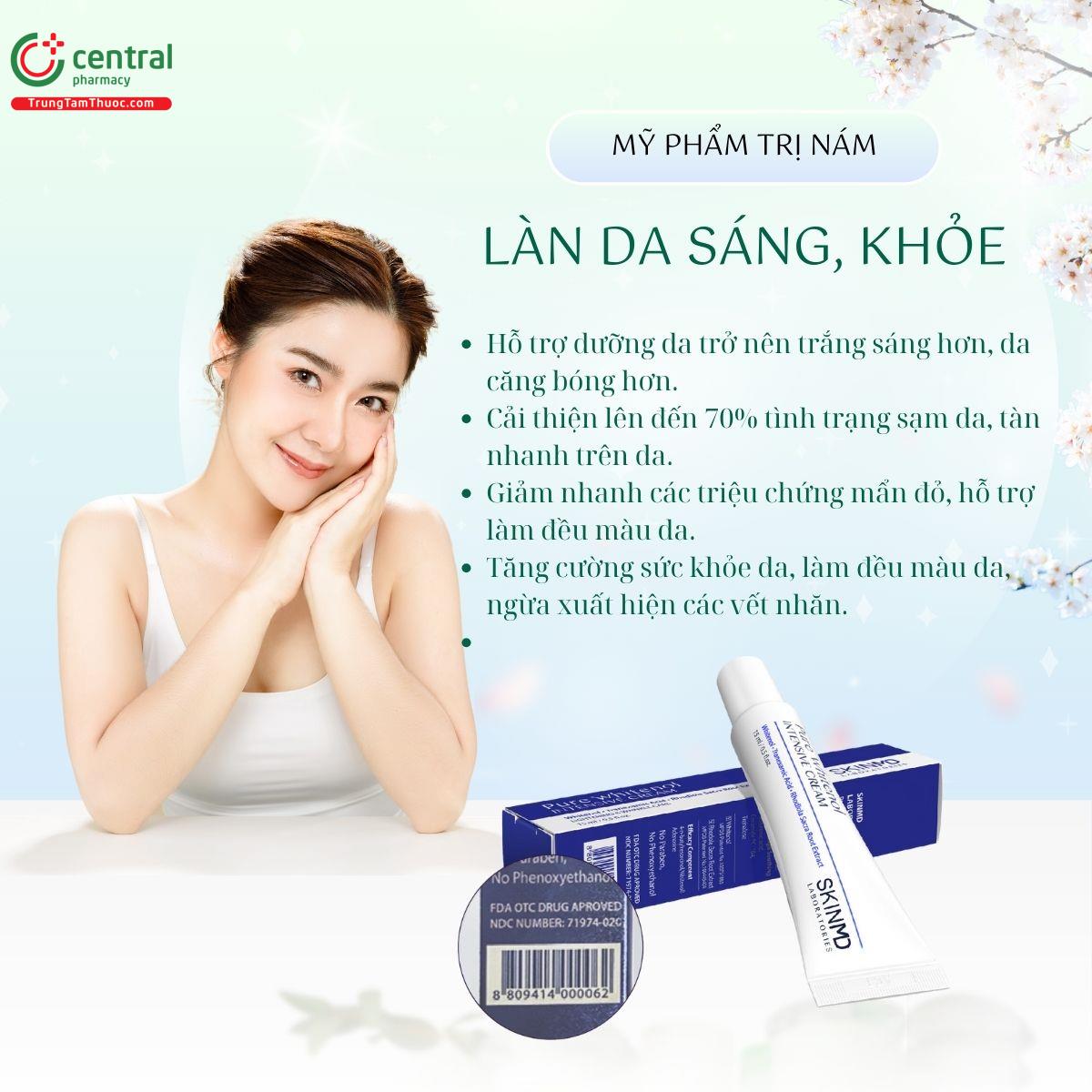 Công dụng của SkinMD Pure Whitenol Intensive Cream 15ml