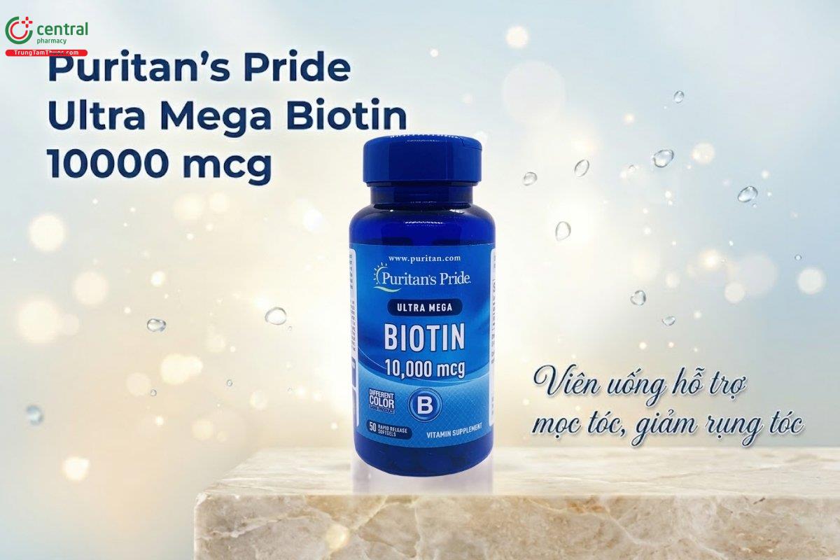 Puritan's Pride Ultra Mega Biotin 10000 mcg hỗ trợ thúc đẩy mọc tóc