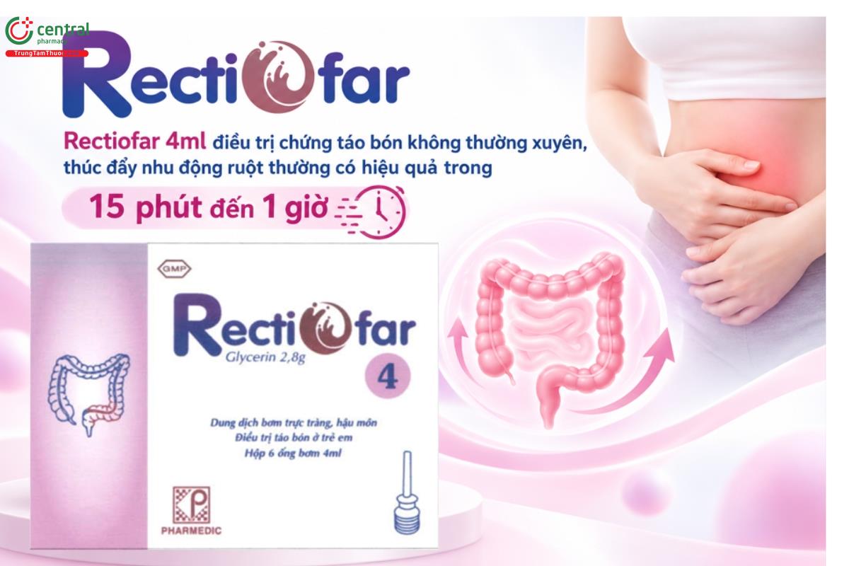 Thuốc Rectiofar 4ml điều trị chứng táo bón không thường xuyên, thúc đẩy nhu động ruột thường có hiệu quả trong 15 phút đến 1 giờ
