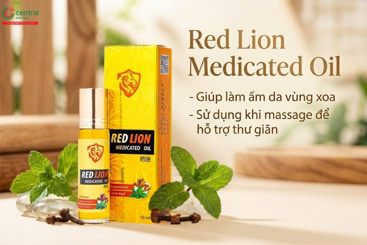 Red Lion Medicated Oil Vàng làm ấm, dùng khi massage giúp cơ thể thư giãn