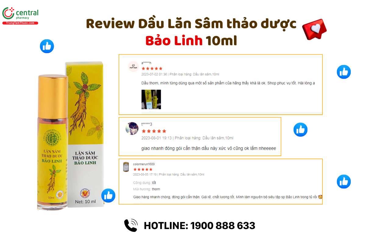 Đánh giá sản phẩm dầu lăn Sâm Bảo Linh 10ml của người dùng