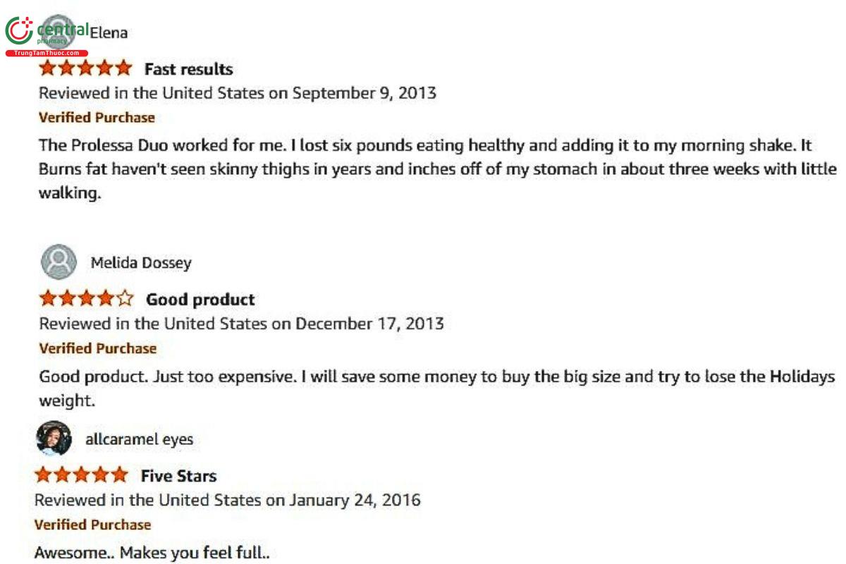 Một số phản hồi của khách hàng về sản phẩm Prolessa Duo Herbalife