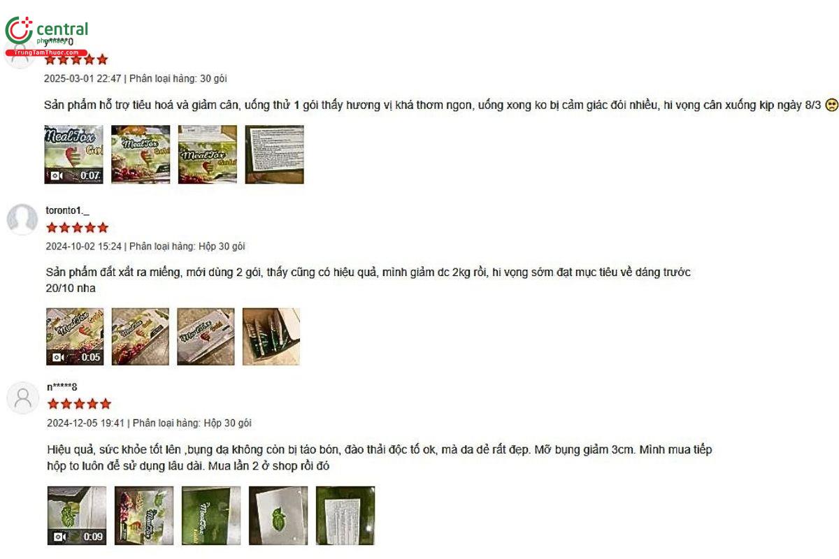 Một số phản hồi của khách hàng về sản phẩm TH-Mealtox GOLD