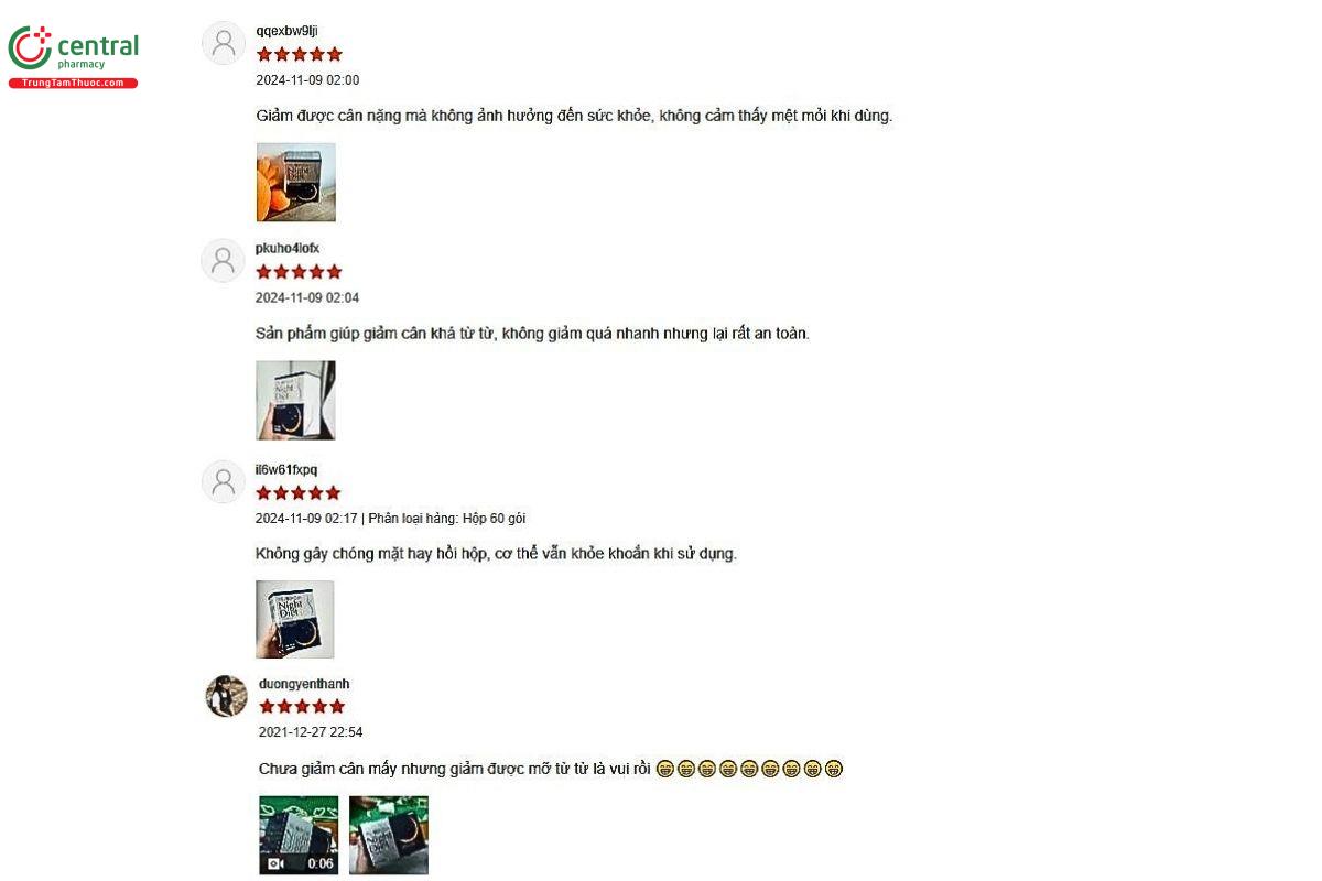 Một số phản hồi của khách hàng về sản phẩm Viên uống Night Diet Orihiro