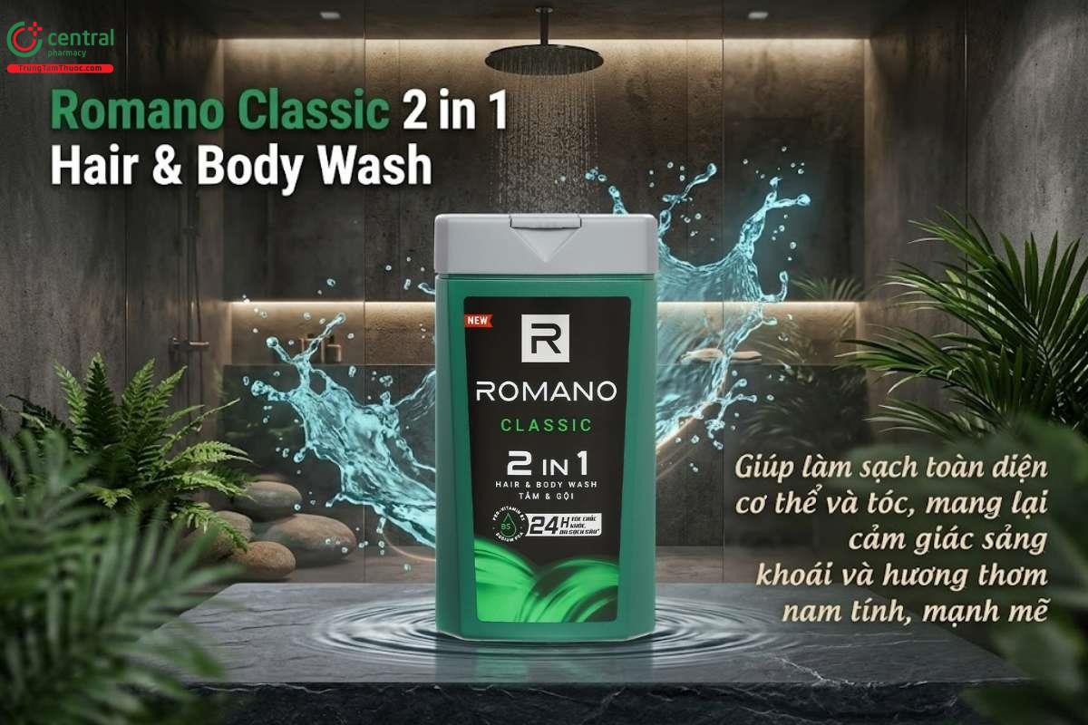 Sữa tắm gội Romano Classic 2 in 1 Hair & Body Wash làm sạch da và tóc