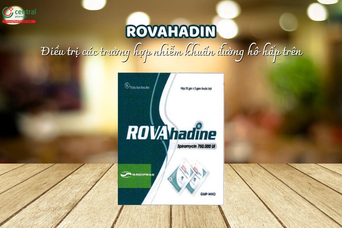 Thuốc Rovahadin được sử dụng trong điều trị các nhiễm khuẩn đường hô hấp trên như: viêm tai, viêm họng, viêm amidan, viêm xoang cấp; nhiễm khuẩn đường hô hấp dưới.