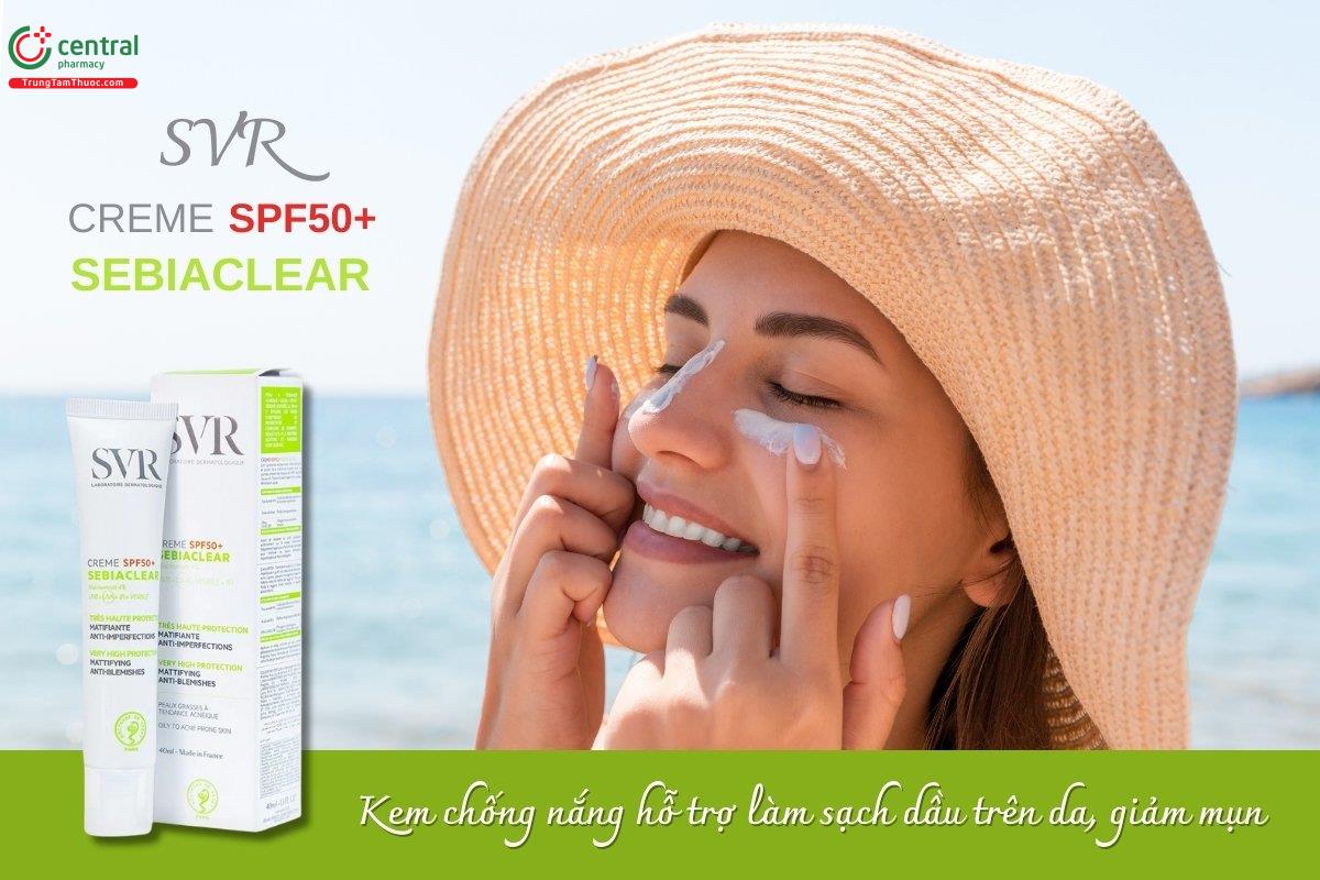 Kem chống nắng SVR Sebiaclear Creme SPF50+ tuýp 40ml giúp bảo vệ da khỏi tác hại của tia UV với chỉ số chống nắng SPF50+, đồng thời giúp chăm sóc và làm dịu làn da.