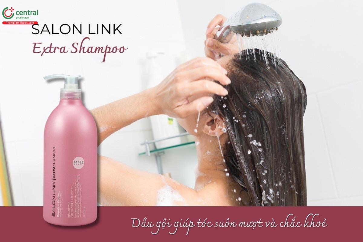 Dầu gội Salon Link Extra Shampoo màu hồng 1000ml có tác dụng làm sạch tóc và da đầu