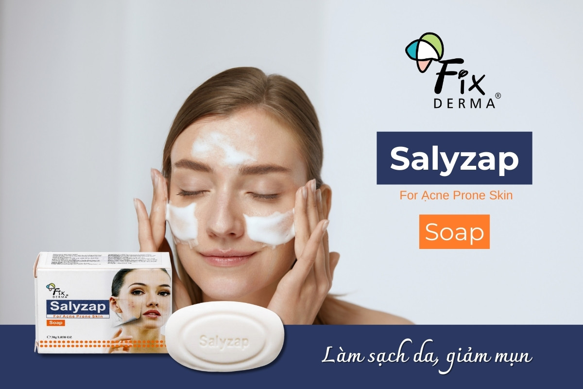 Xà phòng Fixderma Salyzap For Acne Prone Skin Soap ới công thức chứa SALIBACT hỗ trợ hiệu quả trong việc kiểm soát mụn trứng cá, mụn viêm, mụn đầu đen và mụn đầu trắng.