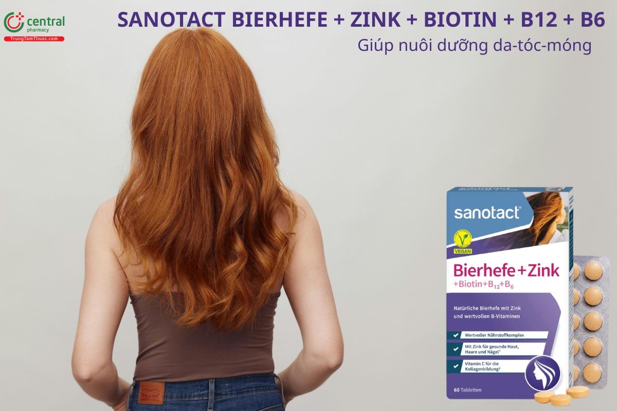 SANOTACT BIERHEFE + ZINK + BIOTIN + B12 + B6 hỗ trợ nuôi dưỡng da-tóc-móng