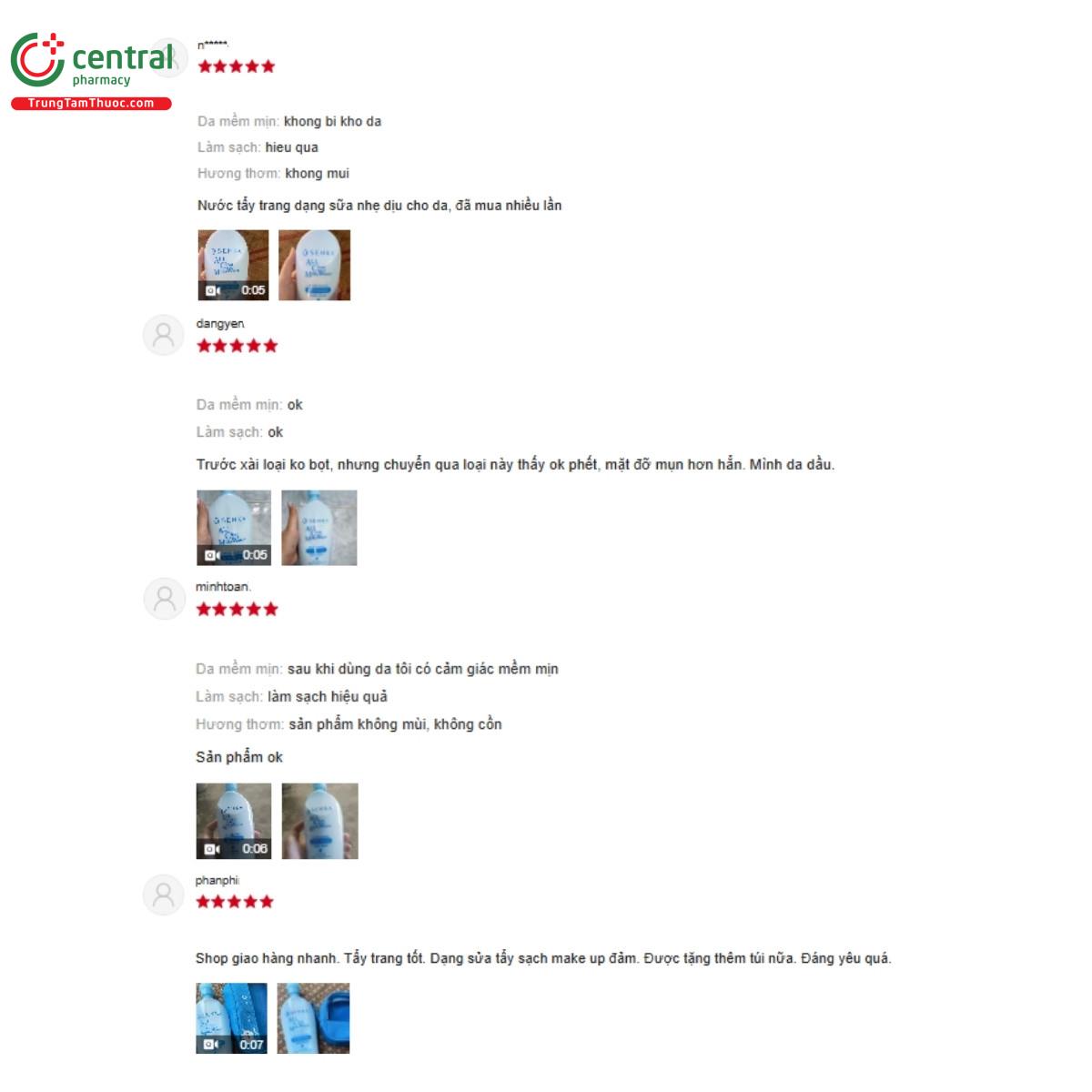 Một số đánh giá của khách hàng về sản phẩm Nước Sữa Tẩy Trang 2 Lớp Senka A.L.L. Clear Milky Water