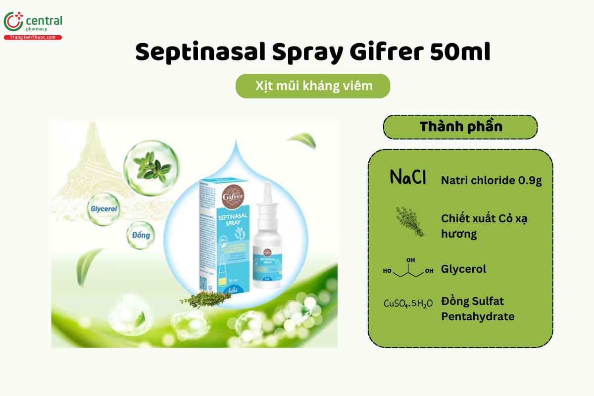 Xịt mũi Gifrer Septinasal Spray 50ml Pháp giảm viêm mũi, khô mũi hiệu quả