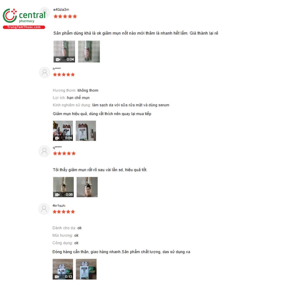 Một số đánh giá của khách hàng về sản phẩm Serum Mụn