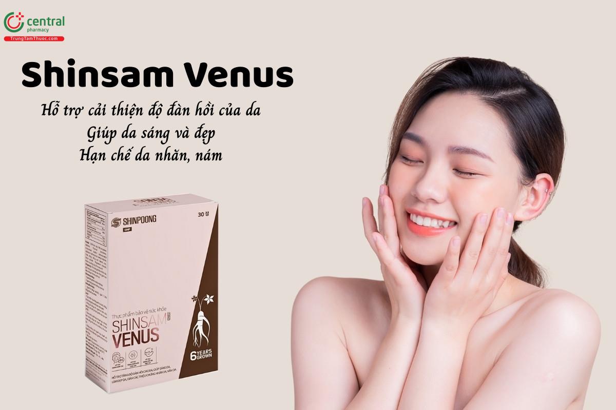 Shinsam Venus hỗ trợ cải thiện độ đàn hồi của da, giúp da sáng và đẹp, hạn chế da nhăn, nám