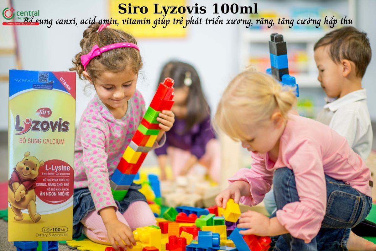 Siro Lyzovis 100ml bổ sung canxi, acid amin giúp trẻ tăng cường hấp thu, phát triển hệ xương và răng