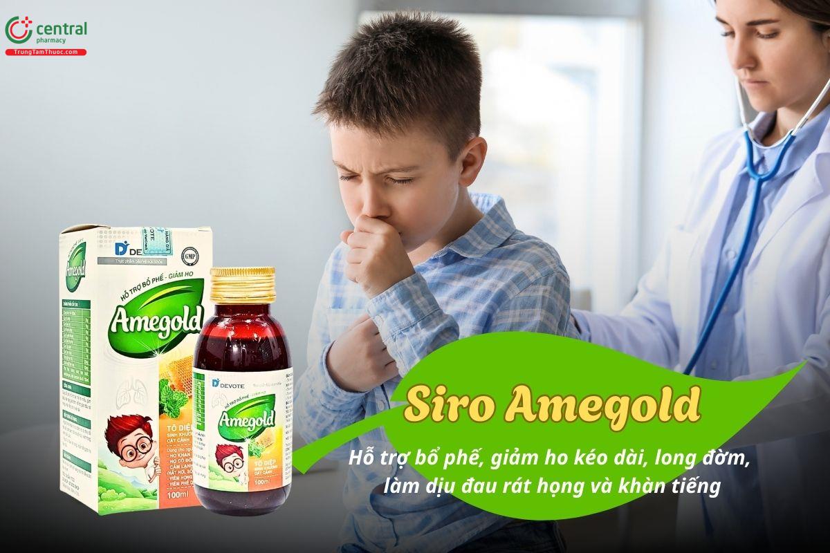 Siro Amegold hỗ trợ bổ phế, giảm ho kéo dài, long đờm, làm dịu đau rát họng và khàn tiếng