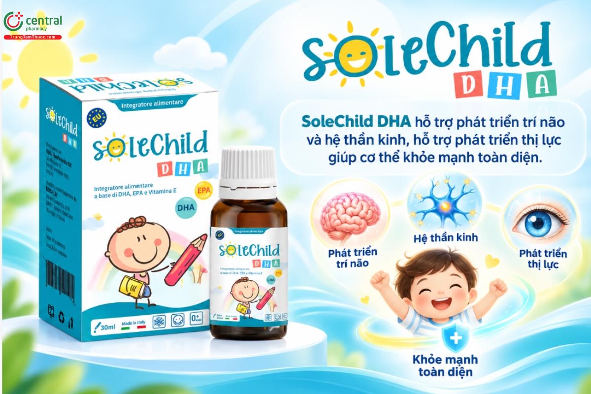 SoleChild DHA hỗ trợ phát triển trí não và hệ thần kinh, hỗ trợ phát triển thị lực giúp cơ thể khỏe mạnh toàn diện