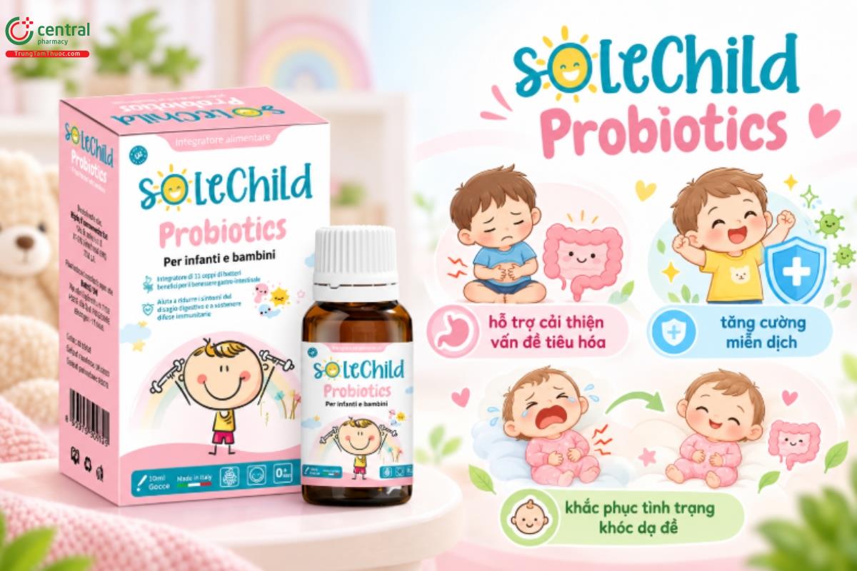 SoleChild Probiotics hỗ trợ cải thiện vấn đề tiêu hóa, tăng cường miễn dịch, khắc phục tình trạng khóc dạ dề