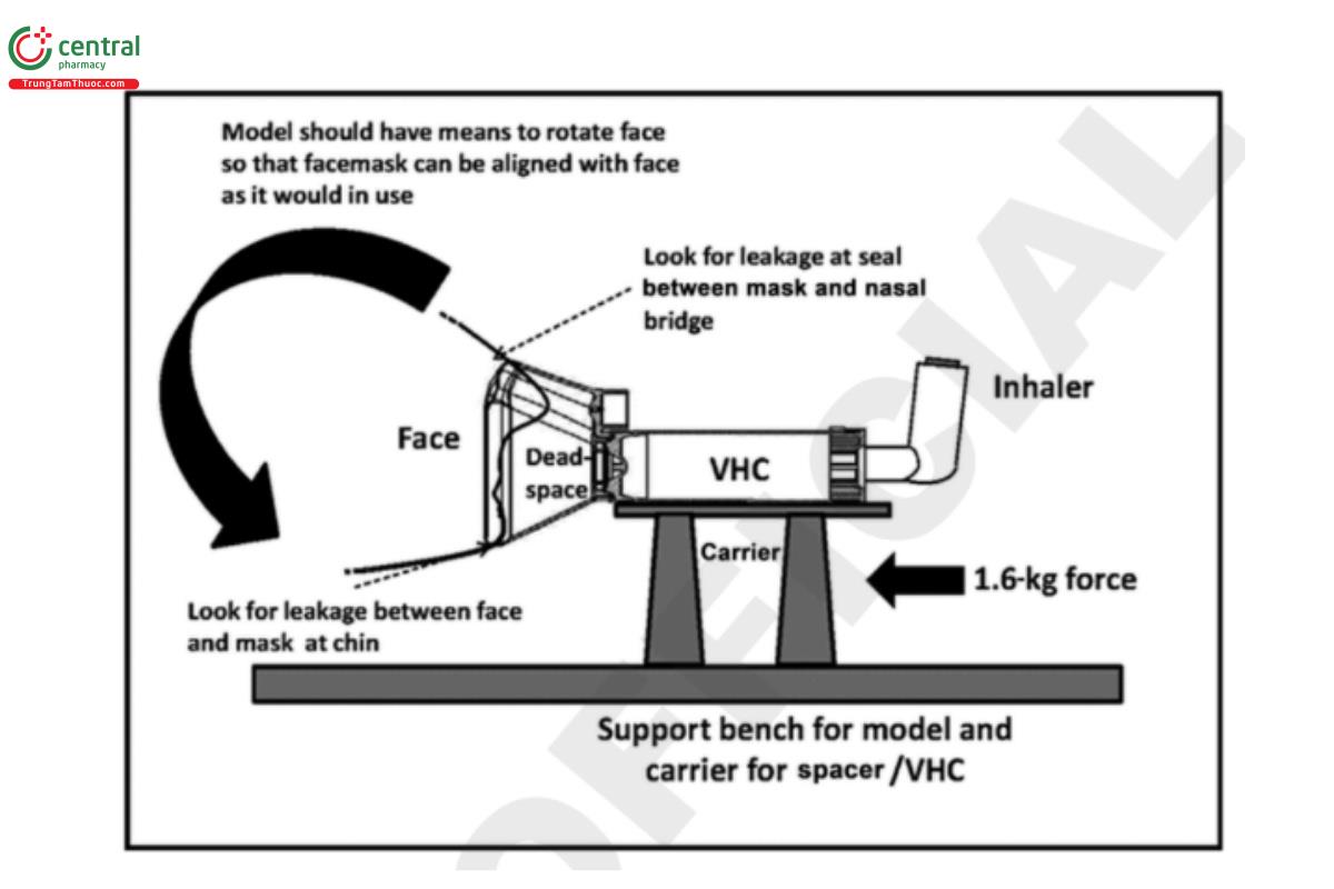 Figure 8. Mount for face model with alignment fixture including carriage for spacer/VHC; a fixed (i.e., 1.6-kg) weight acts on the pulley below the VHC and draws the carriage toward the face with the required force.