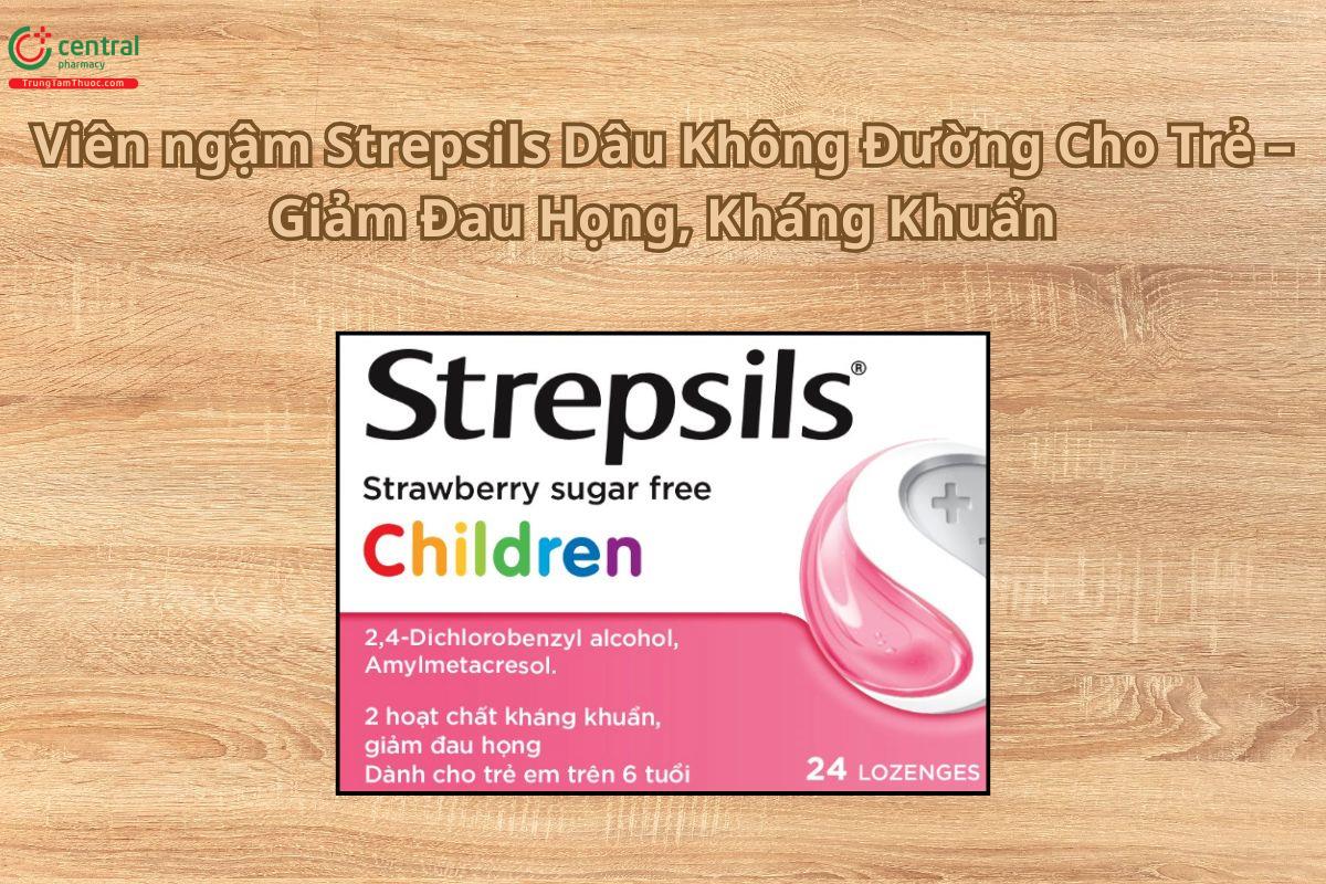 Thuốc Strepsils Strawberry Sugar Free Children giảm đau họng, kháng khuẩn
