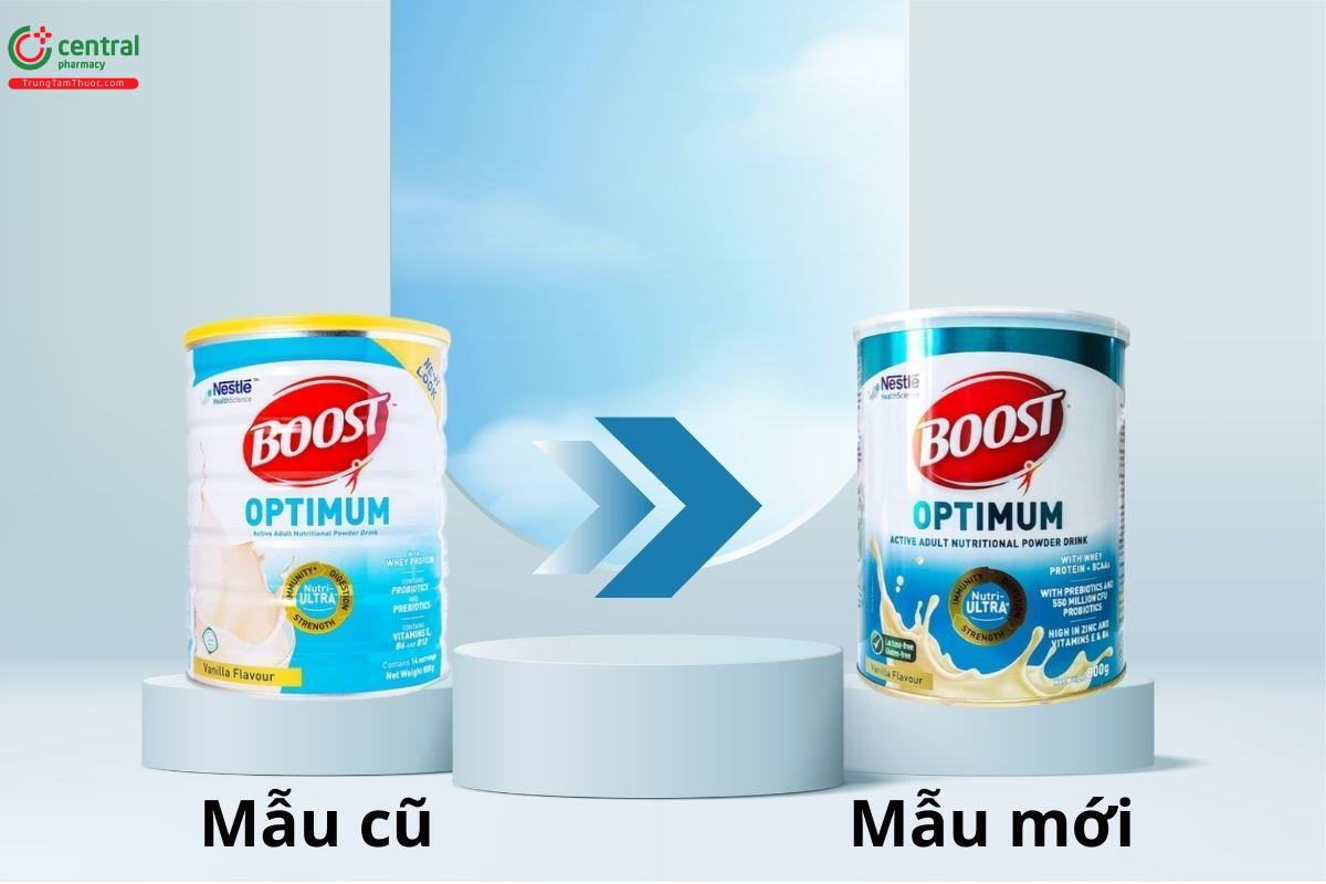 Thay đổi mẫu mã sản phẩm Sữa Boost Optimum 800g từ cũ sang mới