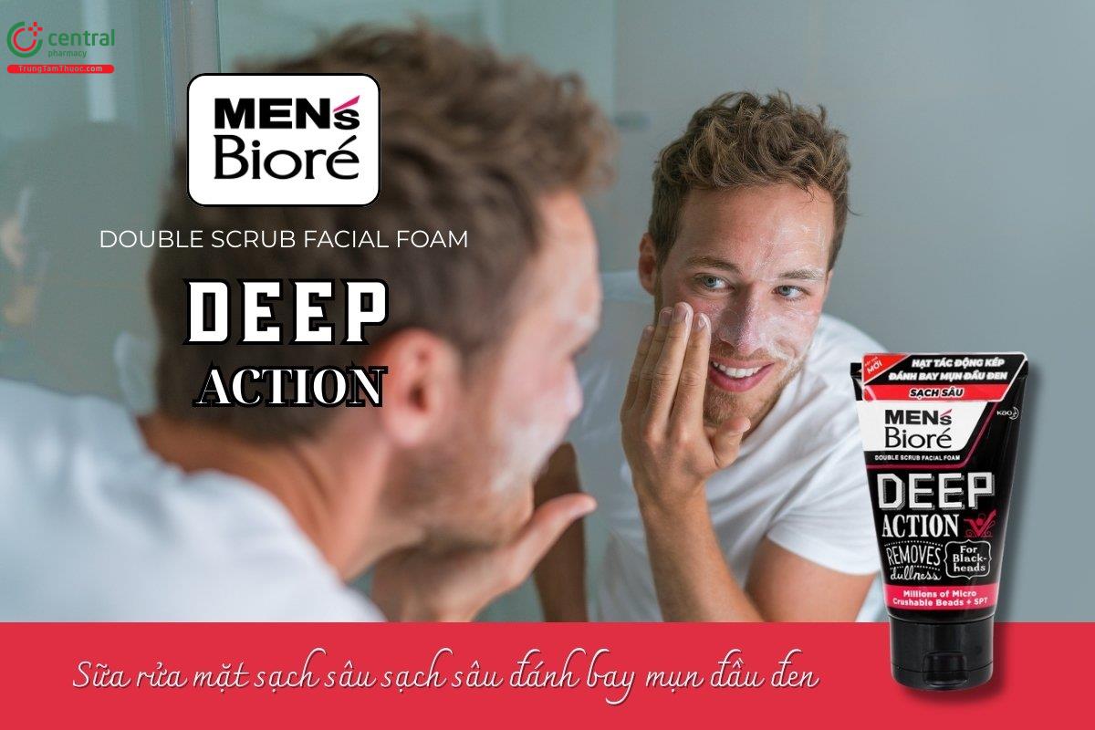 Sữa rửa mặt Men's Bioré Deep Action giúp làn da trông sạch khỏe với lỗ chân lông thông thoáng, mịn màng với hạt khoáng chất đen hấp thụ dầu thừa, giúp da sáng hơn và đều màu.