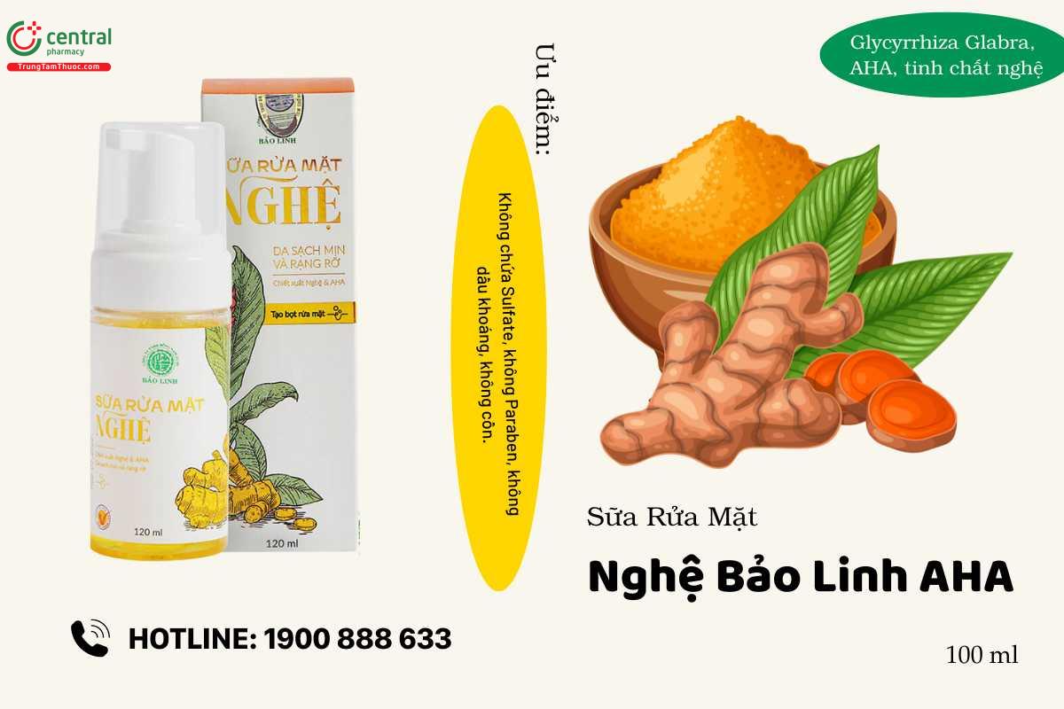 Sữa rửa mặt Nghệ Bảo Linh AHA tạo bọt 110ml giúp làn da sạch sâu, khỏe mạnh