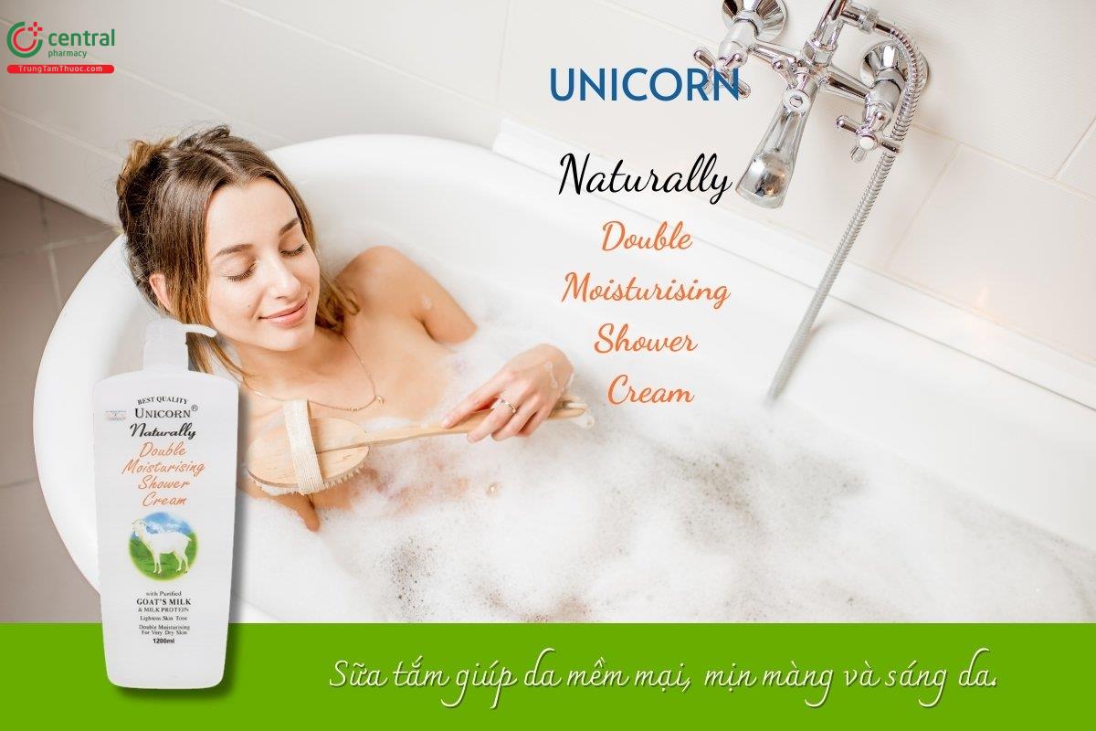 Sữa tắm Unicorn Naturally Double Moisturising giúp làm sạch, làm mát và giúp da mềm mịn với sữa dê giàu dưỡng chất, giúp dưỡng ẩm, cải thiện tình trạng da khô ráp.