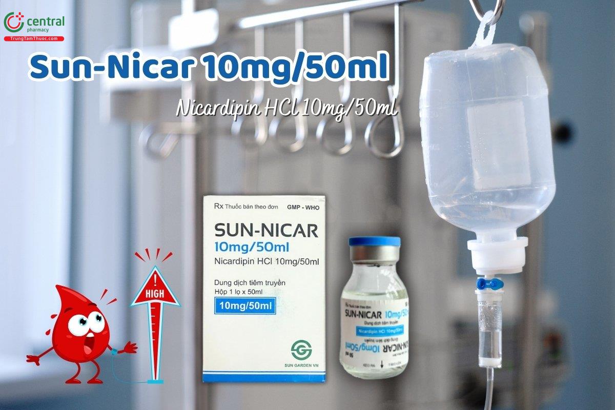 Thuốc tiêm truyền Sun-Nicar 10mg/50ml điều trị tăng huyết áp nghiêm trọng