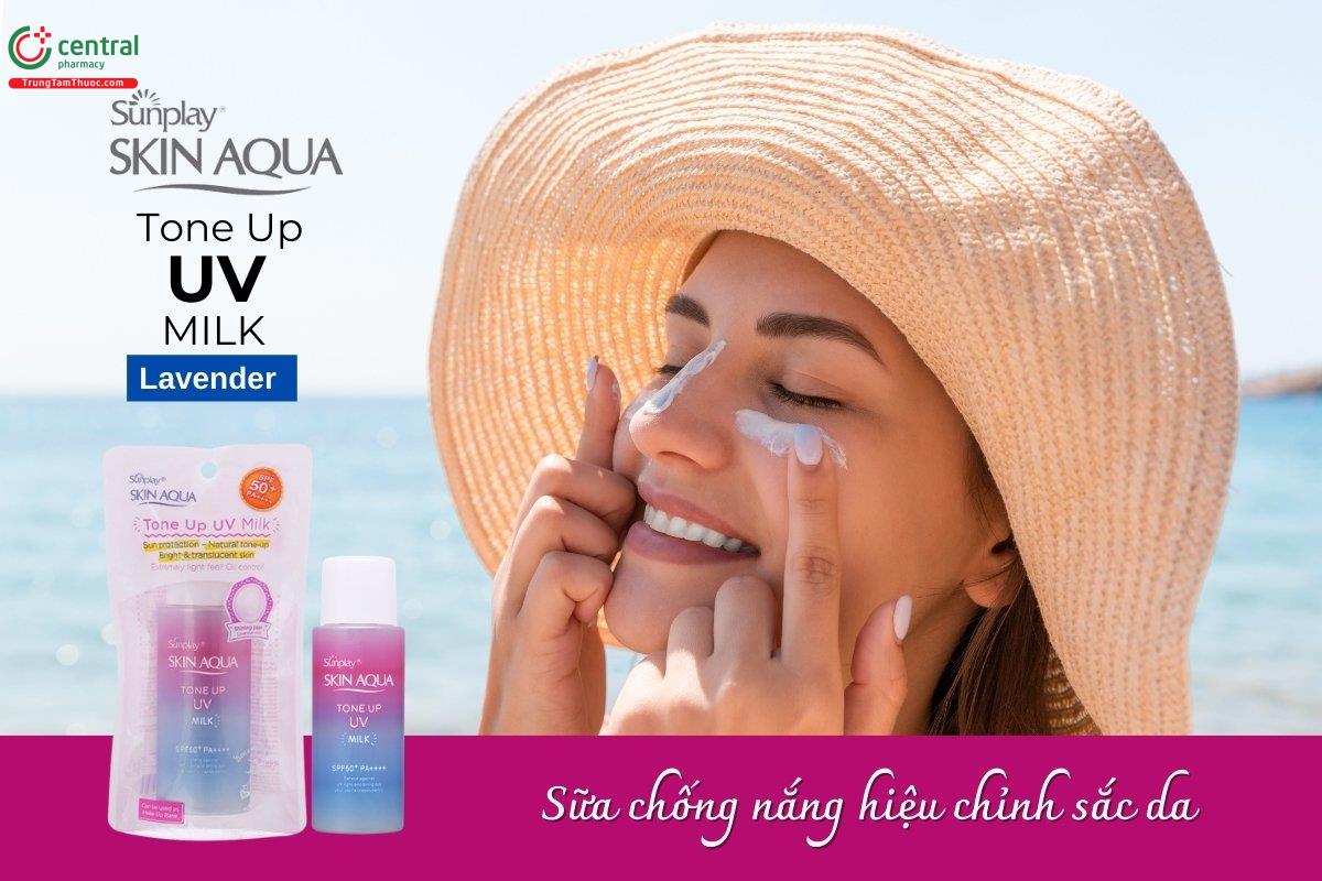 Sữa chống nắng Sunplay Skin Aqua Tone Up UV Milk Lavender với công nghệ chống nắng phổ rộng giúp ngăn chặn hiệu quả tia UVA, UVB, ánh sáng xanh và các tác nhân ô nhiễm.