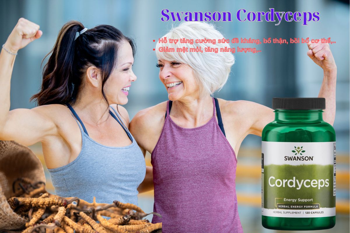 Viên uống Đông trùng hạ thảo Swanson Cordyceps giúp tăng cường năng lượng, giảm mệt mỏi,..