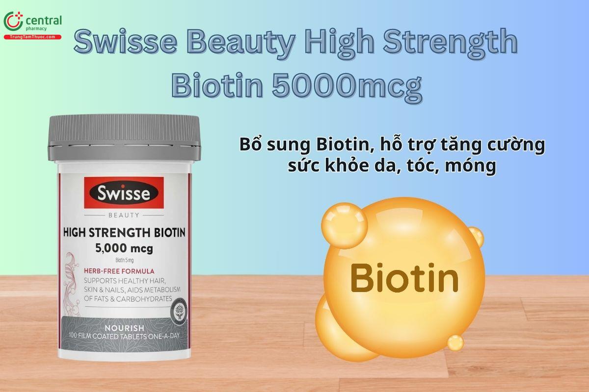 Swisse Beauty High Strength Biotin 5000mcg hỗ trợ tăng sức khỏe da, tóc, móng