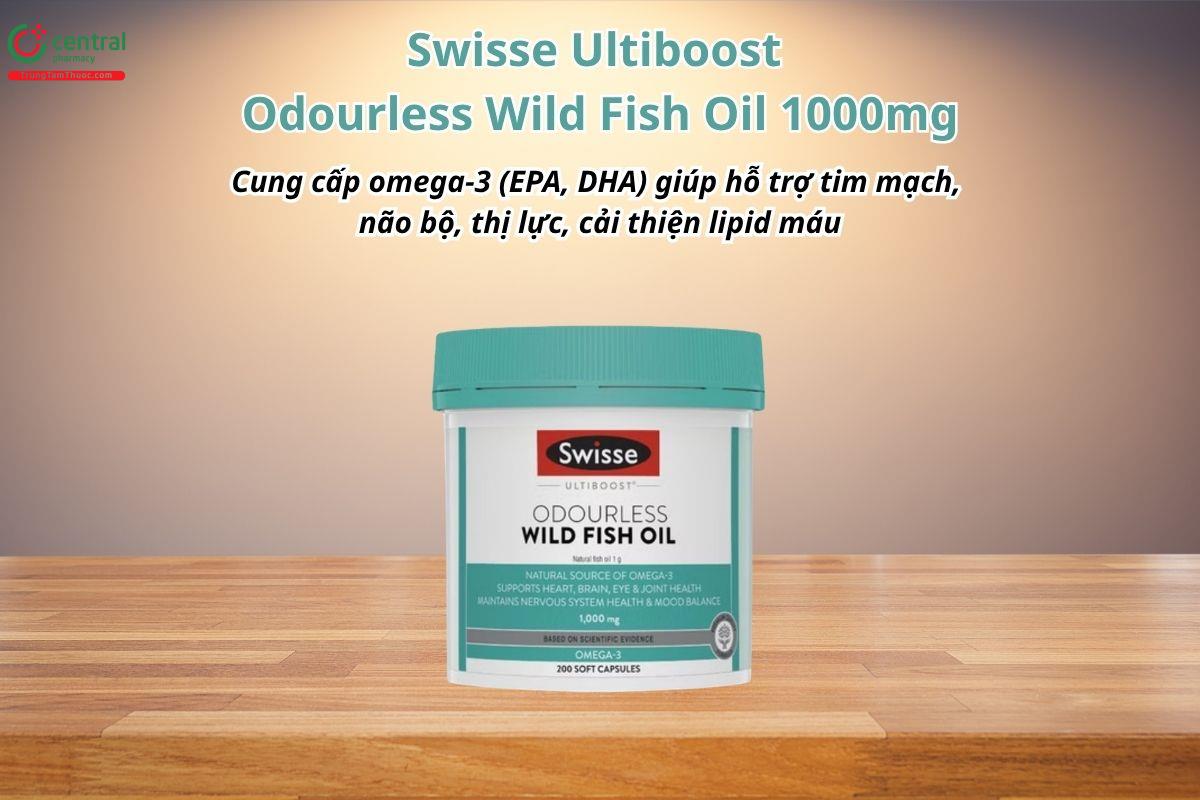 Swisse Ultiboost Odourless Wild Fish Oil 1000mg bổ sung Omega-3, tốt tim mạch, não bộ, mắt