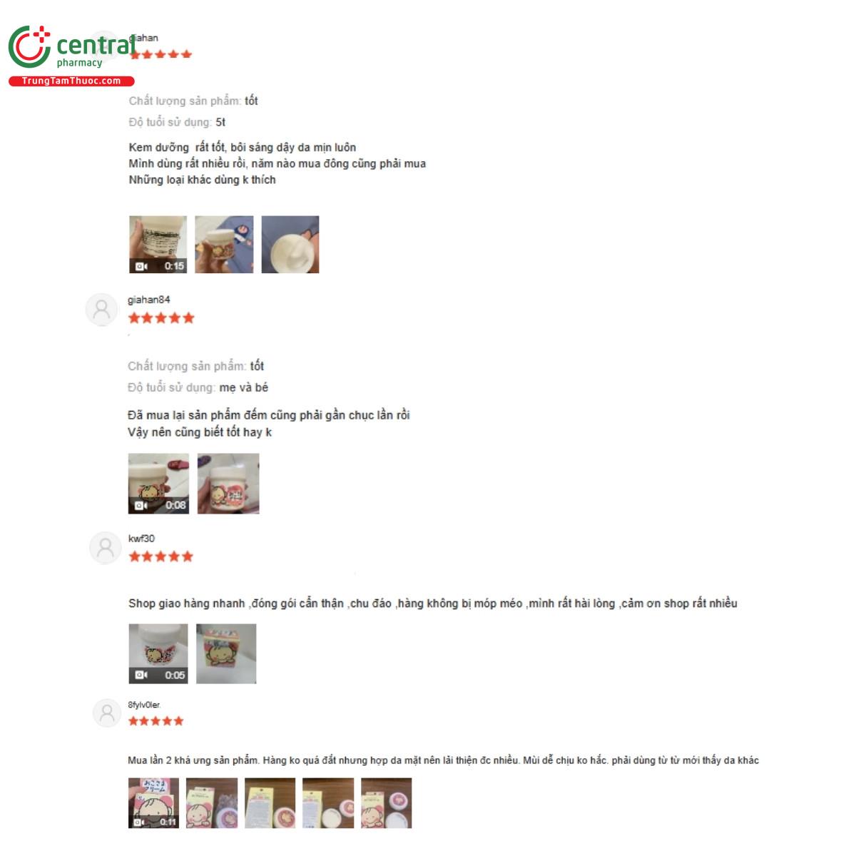 Một số đánh giá của khách hàng về sản phẩm Kem bôi dưỡng ẩm, chống nứt nẻ da cho bé Okosama