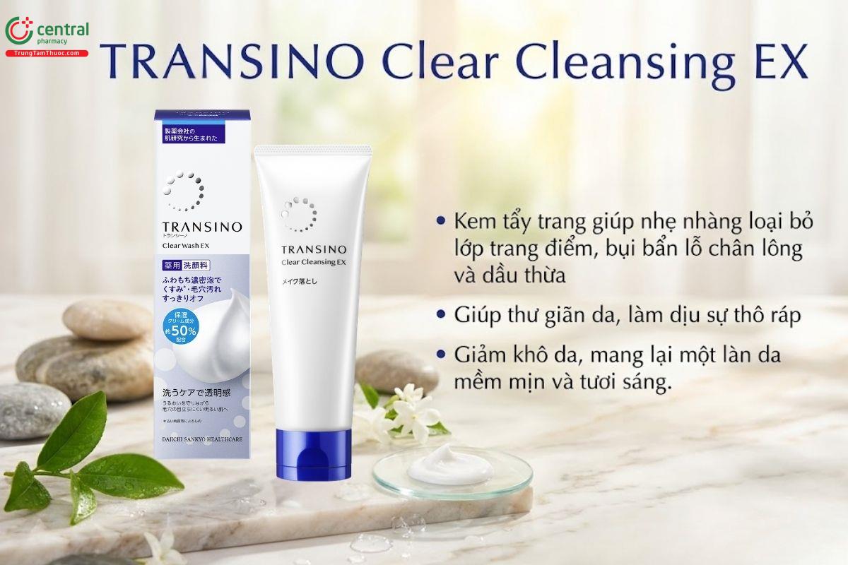 Kem tẩy trang TRANSINO Clear Cleansing EX giúp làm sạch lớp makeup, bụi bẩn