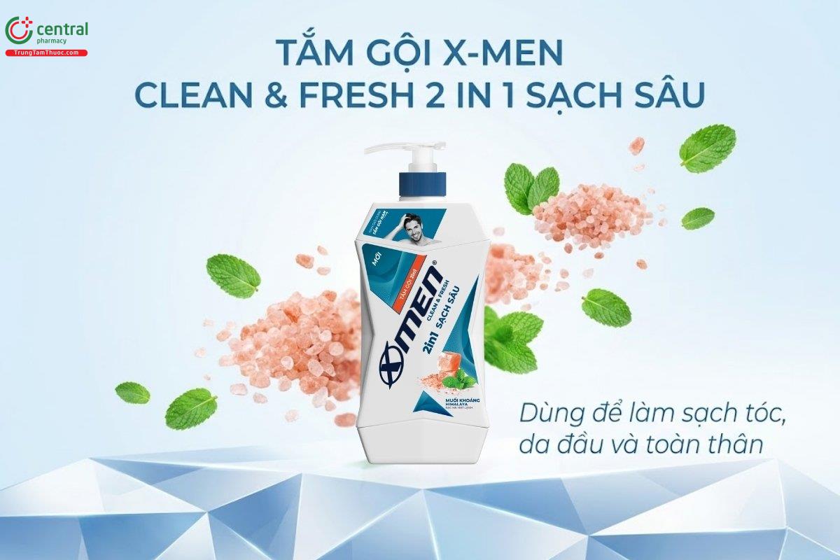 Tắm Gội X-Men Clean & Fresh 2in1 Sạch Sâu làm sạch hiệu quả tóc và cơ thể