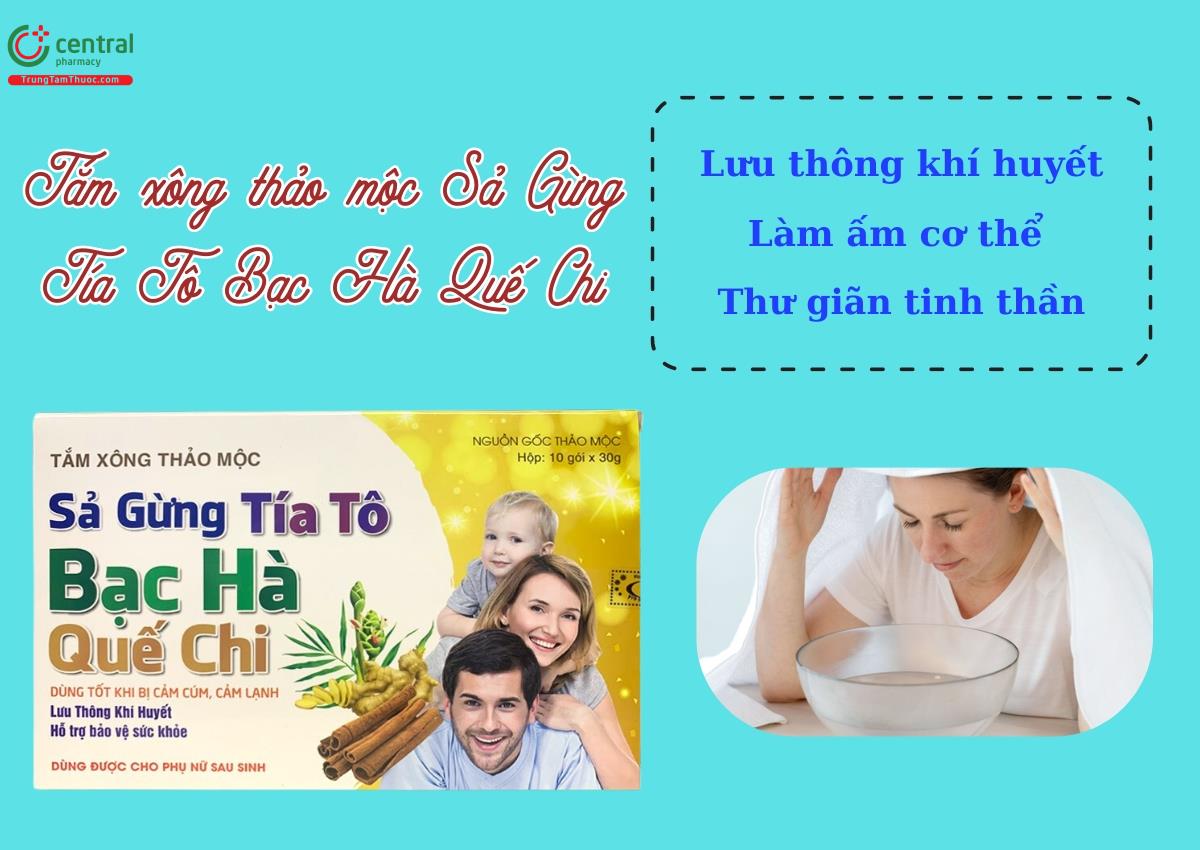 Tắm xông thảo mộc Sả Gừng Tía Tô Bạc Hà Quế Chi - Lưu thông khí huyết 