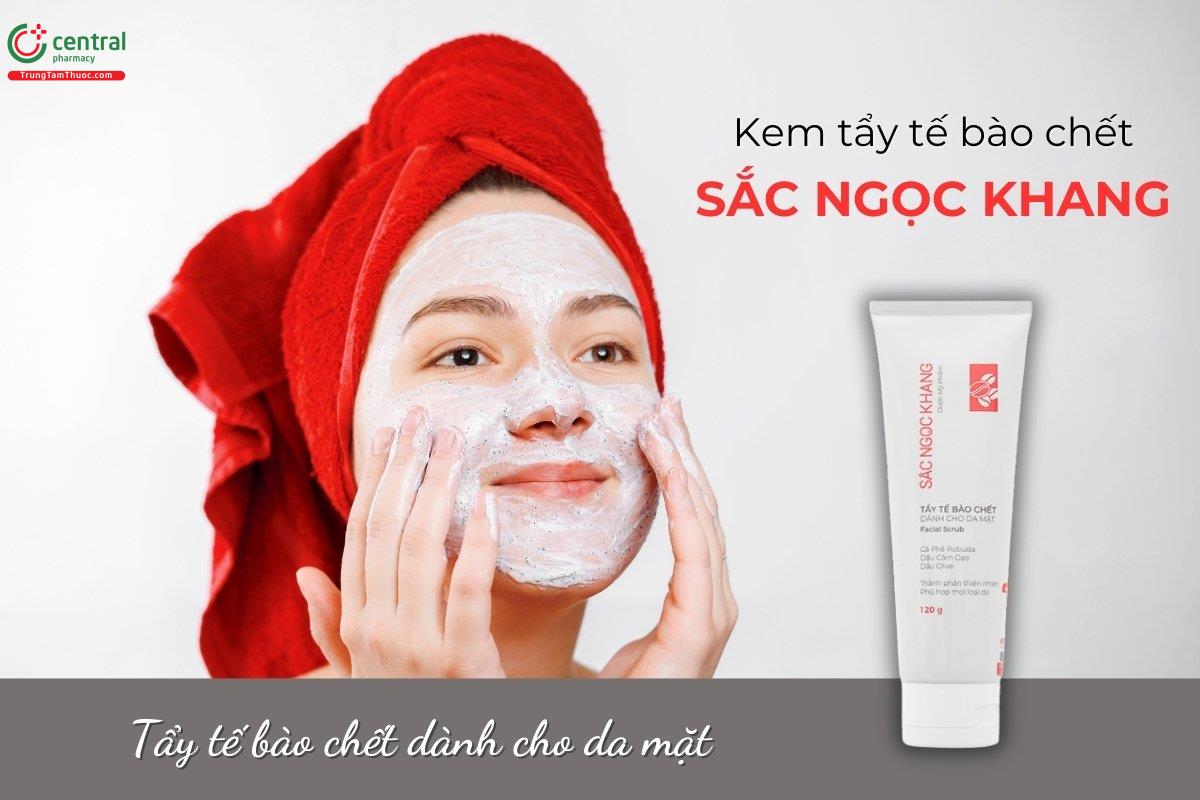 Kem tẩy tế bào chết Sắc Ngọc Khang dành cho da mặt giúp chứa bột cà phê, bột cám gạo, giúp loại bỏ tế bào chết, làm sạch da