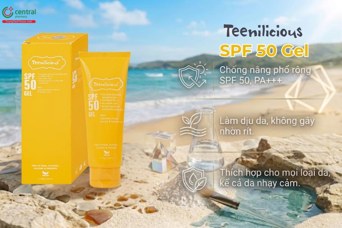 Kem chống nắng Teenilicious SPF 50 Gel tuýp 75g giúp chống nắng, bảo vệ da