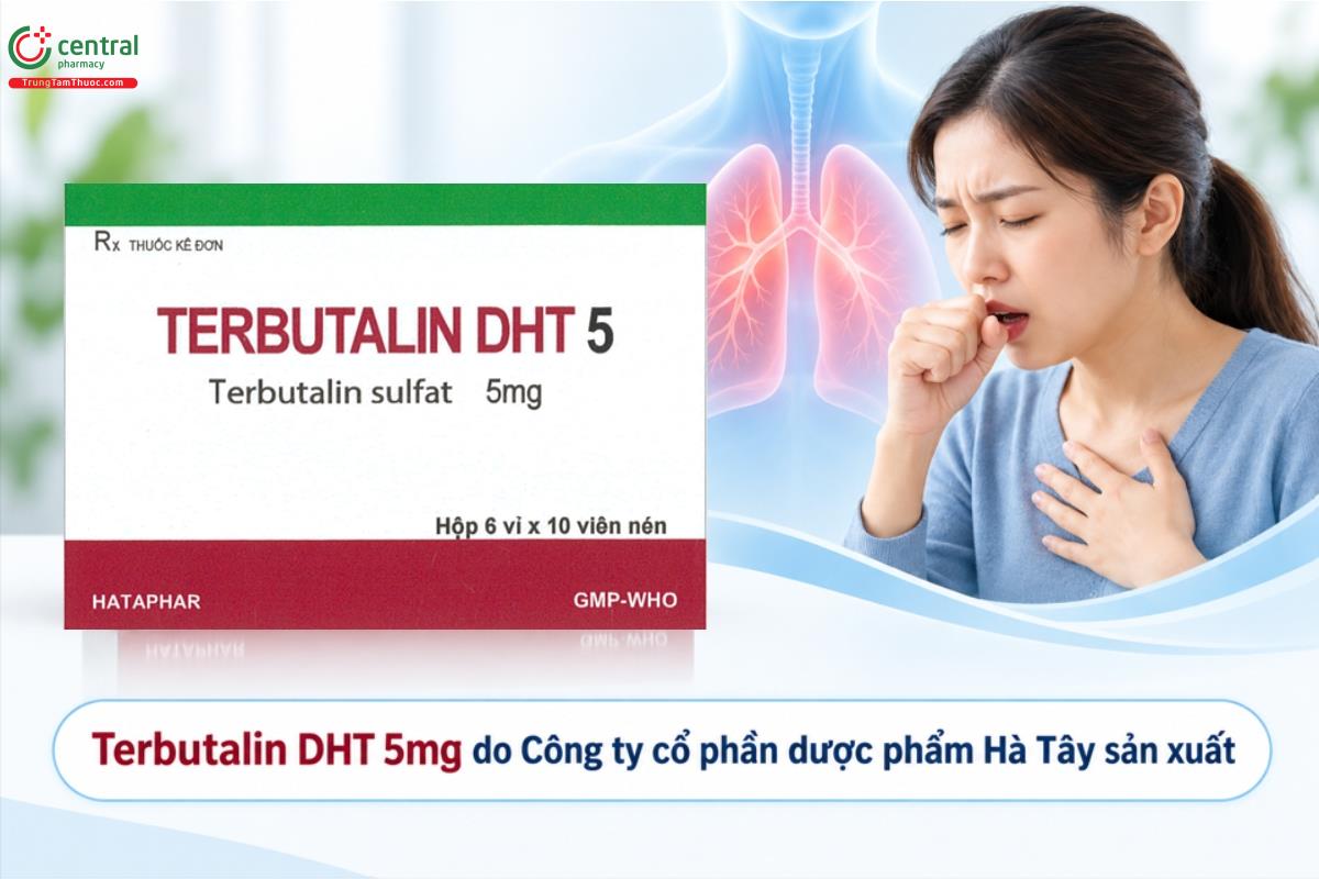 Thuốc Terbutalin DHT 5mg điều trị co thắt phế quản trong hen phế quản hoặc rối loạn phế quản phổi khác
