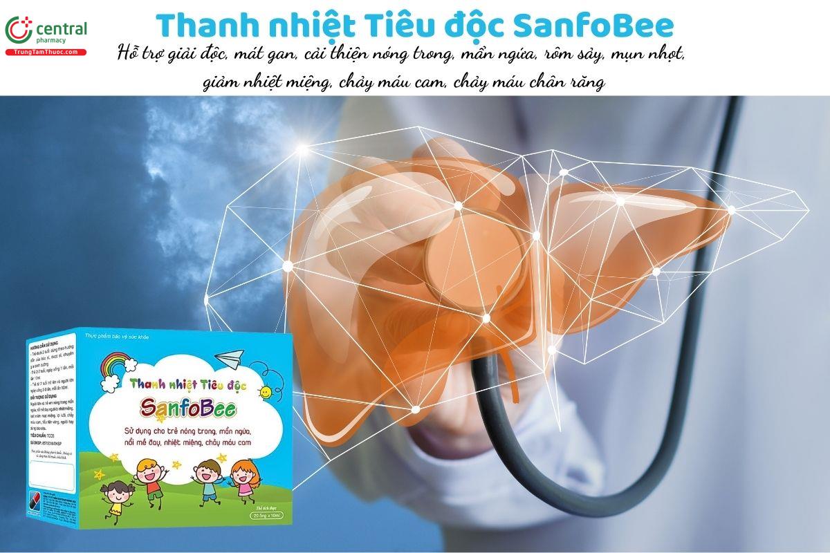 Thanh nhiệt Tiêu độc SanfoBee hỗ trợ giải độc, mát gan, cải thiện nóng trong, mẩn ngứa, rôm sảy và mụn nhọt, giảm nhiệt miệng, chảy máu cam, chảy máu chân răng