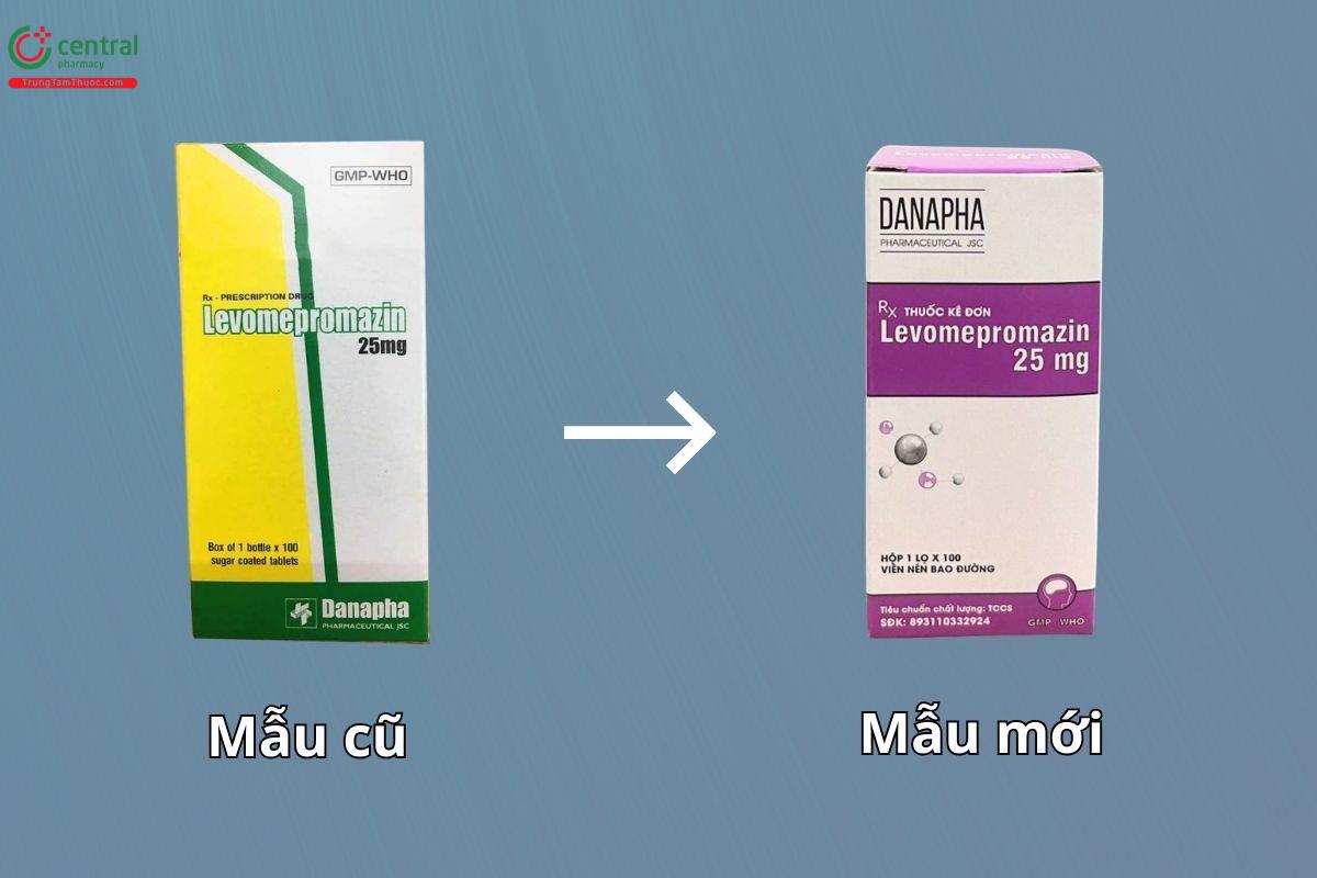 Sự thay đổi mẫu mã của thuốc Levomepromazin 25mg (Lọ 100 viên) Danapha từ cũ sang mới