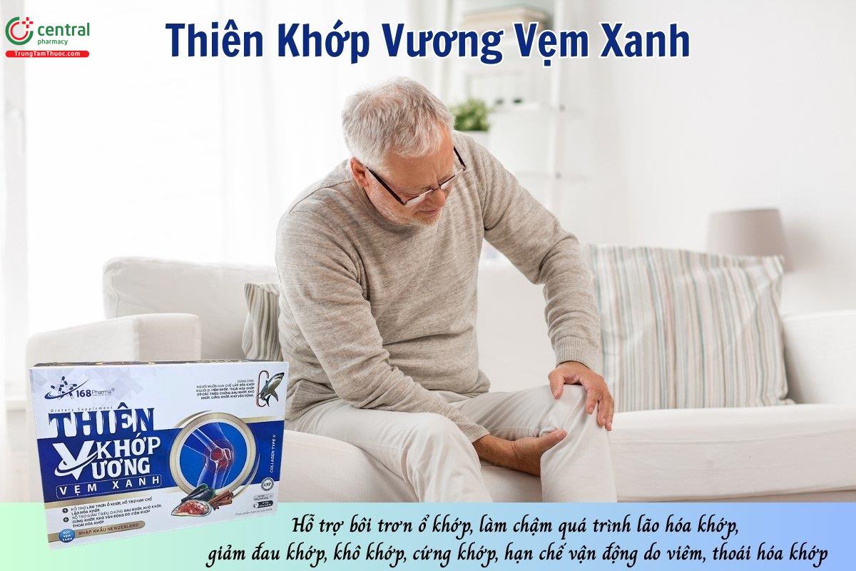 Thiên Khớp Vương Vẹm Xanh hỗ trợ bôi trơn ổ khớp, làm chậm quá trình lão hóa khớp, giảm đau khớp, khô khớp, cứng khớp, hạn chế vận động do viêm, thoái hóa khớp