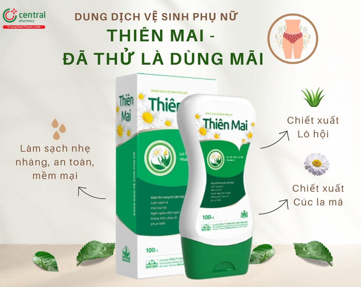 Dung dịch vệ sinh phụ nữ Thiên Mai (chai xanh) - Làm sạch mềm mại