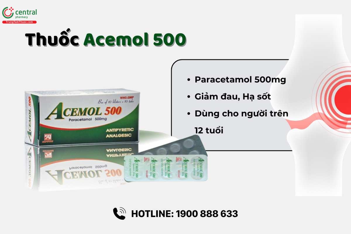 Thuốc Acemol 500mg hộp 10 vỉ x 10 viên giảm đau và hạ sốt hiệu quả