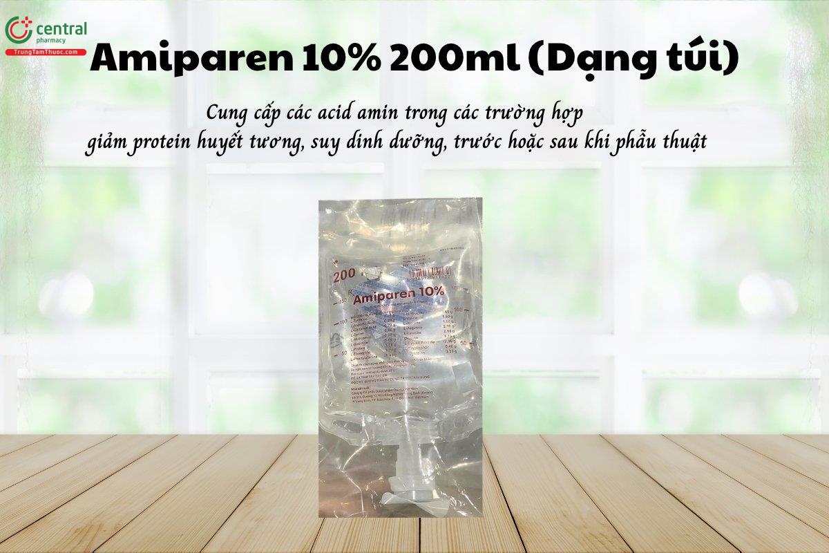  Thuốc Amiparen 10% 200ml (Dạng túi) cung cấp các acid amin trong các trường hợp giảm protein huyết tương, suy dinh dưỡng, trước hoặc sau khi phẫu thuật 