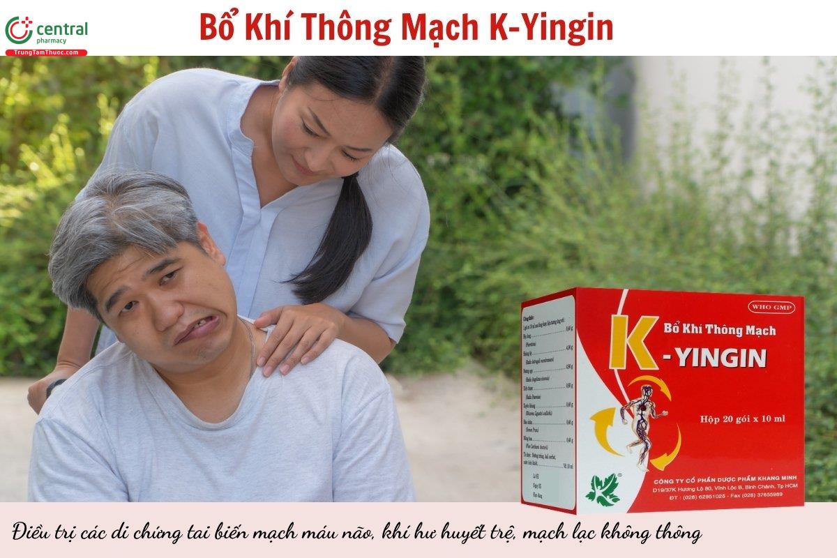 Thuốc Bổ Khí Thông Mạch K-Yingin điều trị các di chứng tai biến mạch máu não, khí hư huyết trệ, mạch lạc không thông dẫn đến liệt nửa người, méo miệng, méo mắt, nói khó