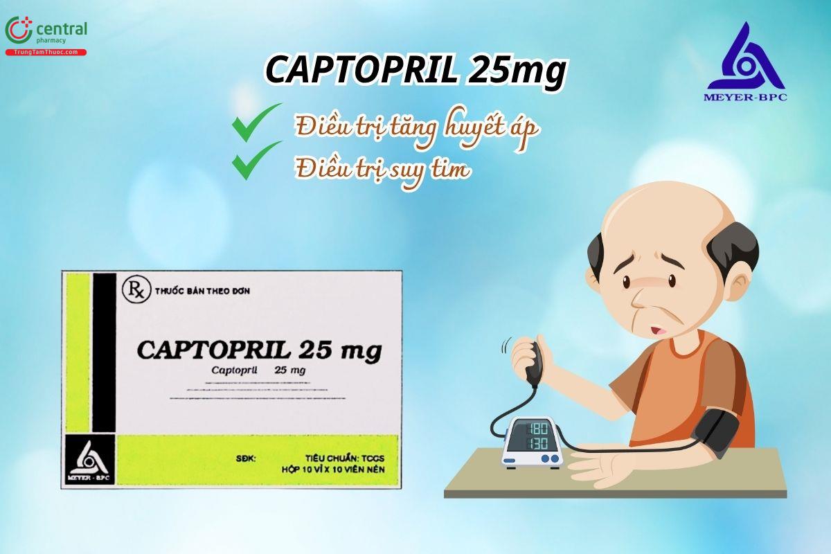 Thuốc Captopril 25mg Meyer-BPC điều trị bệnh tăng huyết áp và suy tim