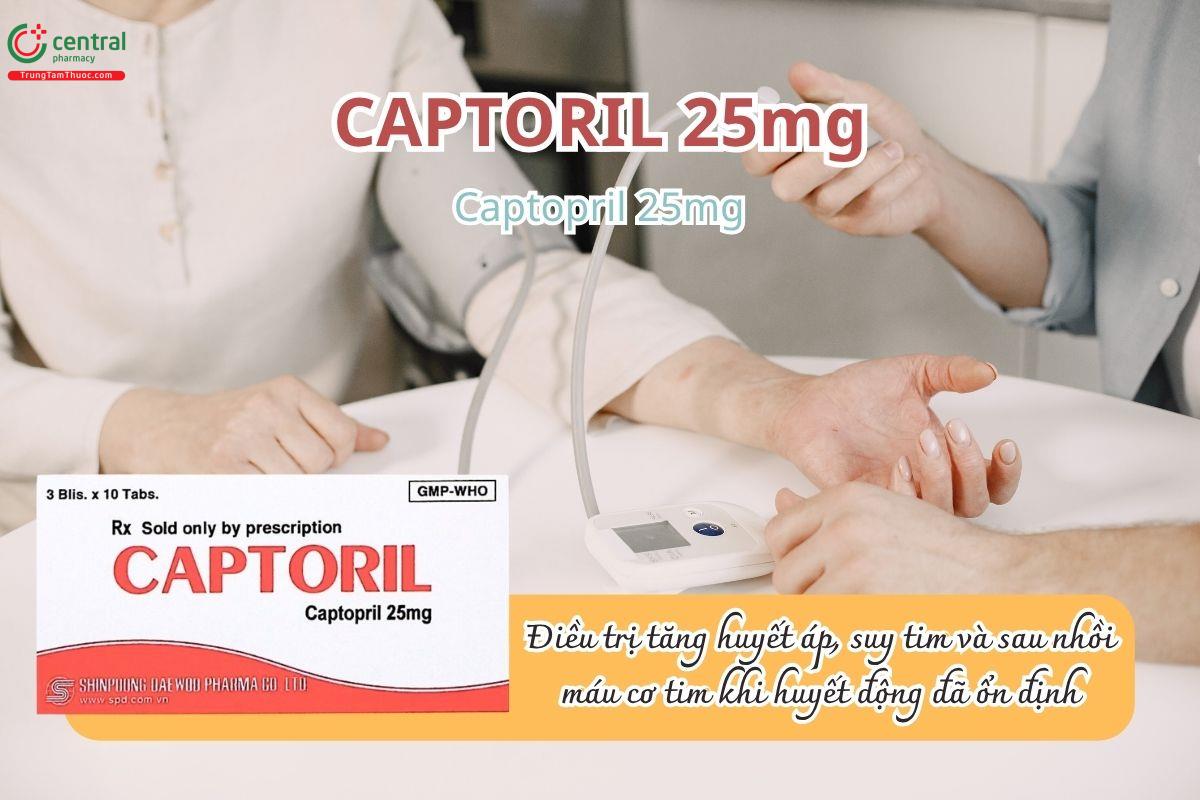 Thuốc Captoril 25mg điều trị tăng huyết áp, suy tim, sau nhồi máu cơ tim huyết động ổn định